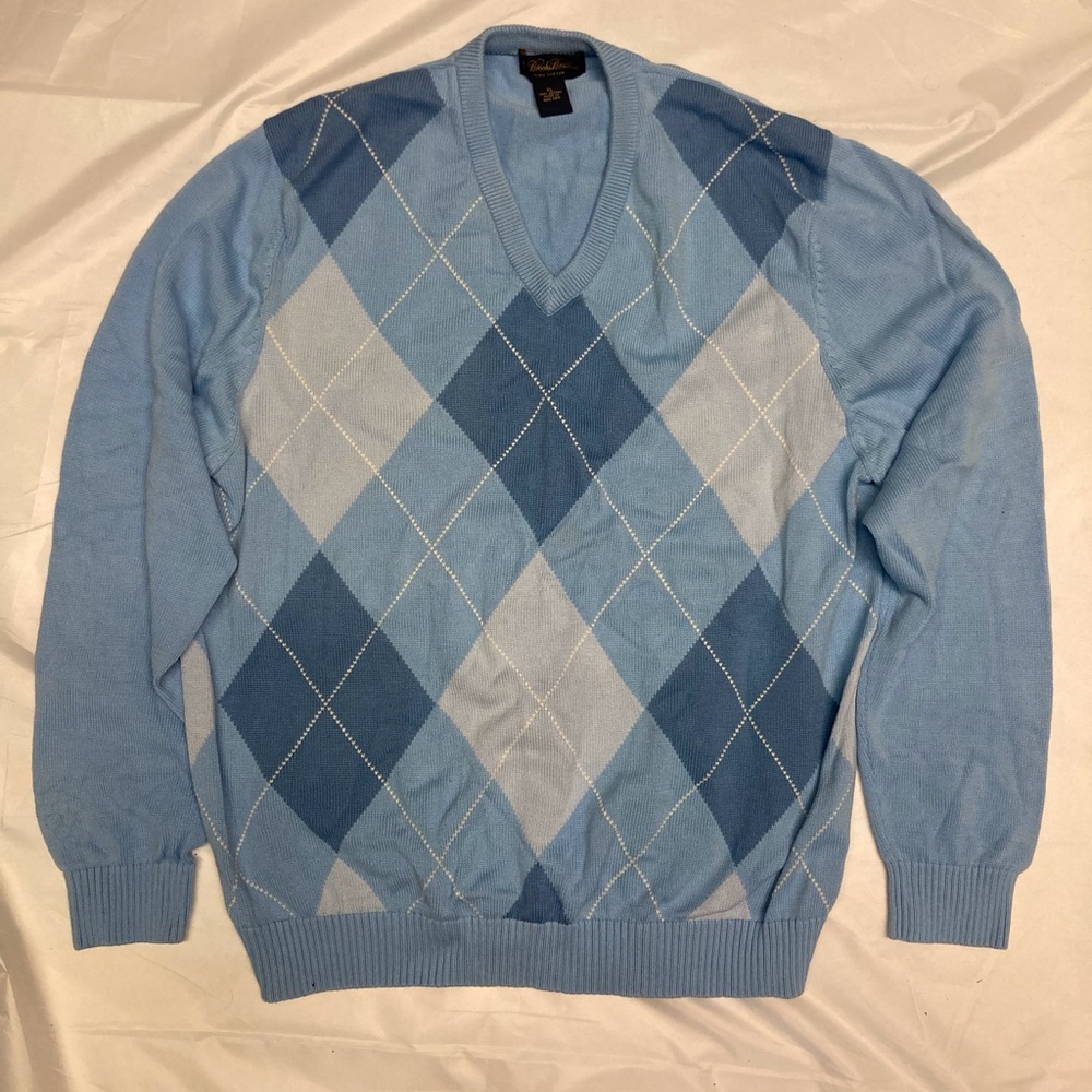 BROOKS BROTHERS Blue Argyle, Pima Cotton,Sweater, men’s XL, Vintage, Golf